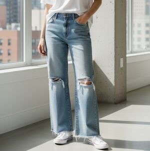 Hidden Light Blue Distressed Wide Leg Jeans (Never Worn)